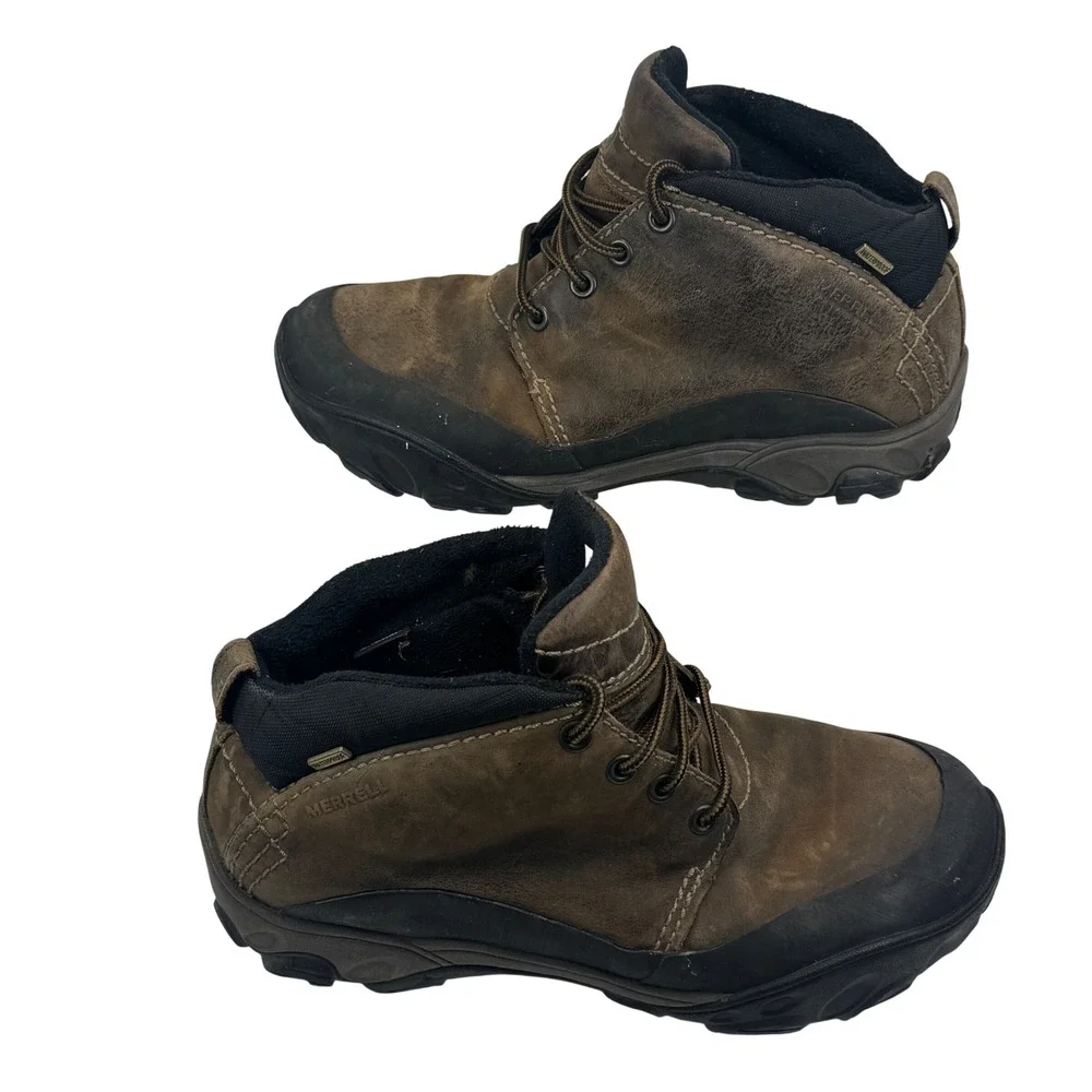 Merrell Coda Mid Deepwood Brown Leather Waterproof Hiking Boots Mens 10 Vibram